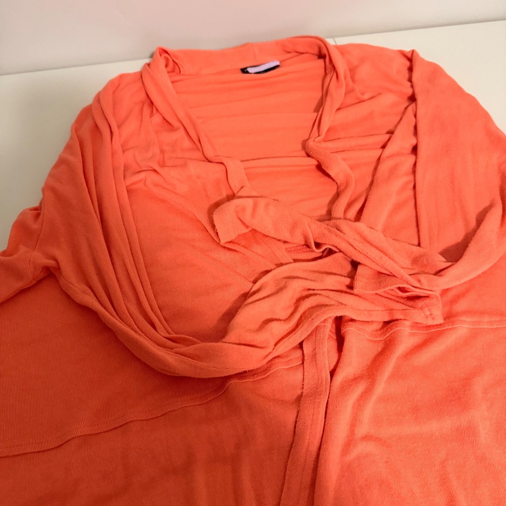 Metaphor Womens Coral Orange Ribbed Open Front Draped Cardigan Size Large Rayon